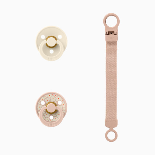 BIBS Colour Pacifier & Loop Clip Gift Set - Blush