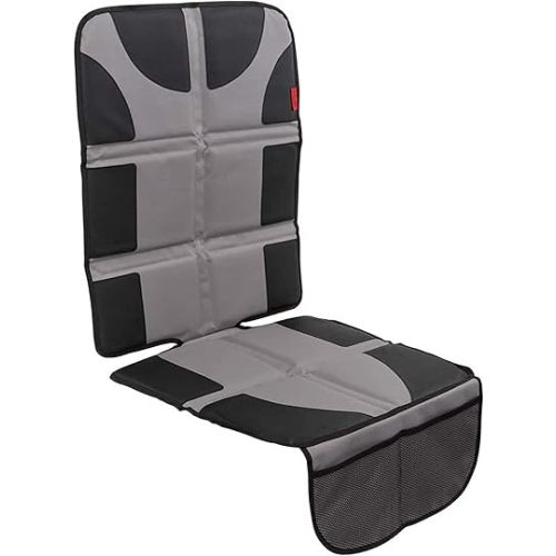 Lusso Gear Car Seat Protector - Thick Padding for Baby - Gray Rear Cover with 2 Mesh Storage Pockets - Waterproof Car Seat Cover for Leather Interiors - Non-Slip Padded Backing