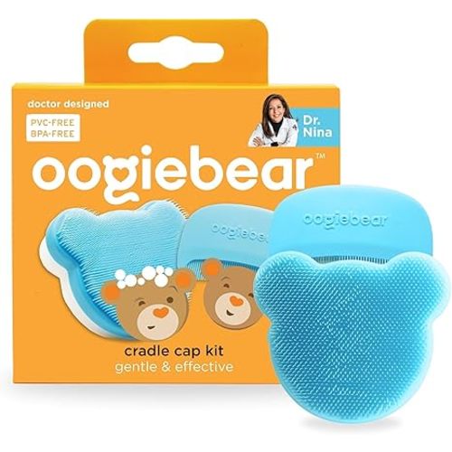 oogiebear Cradle Cap Brush Kit for Babies – Gentle and Safe Scalp Massage Care with Sponge, Brush, and Comb for Newborns and Babies