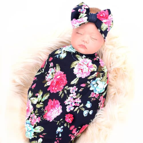 Galabloomer Newborn Receiving Blanket Headband Set Baby Flower Swaddle