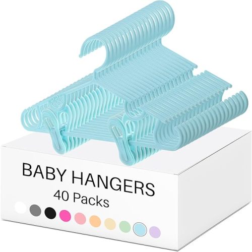Hsei 5/10/40 Pack Baby Hangers with 10/20/80 Clips, Plastic Kids Pants Hangers for Nursery Closet Top and Bottom Clothes Hanger Set for Newborn Infant Toddler(120 Packs Total,Sky Blue,10.6 Inch)
