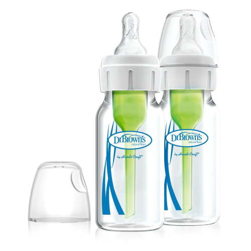 Dr. Brown's Natural Flow Anti-Colic Options+ Narrow Glass Baby Bottles with Level 1 Slow Flow Nipple, 0m+, 2x4oz Glass Bottles - Walmart.ca