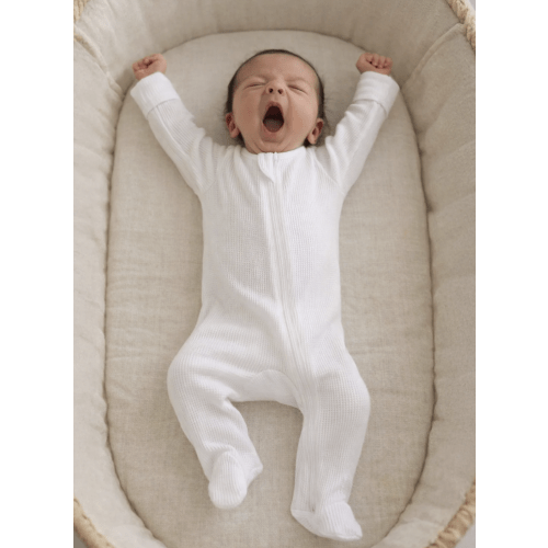 Organic Waffle 2-Way Zip Footie, Lucent White