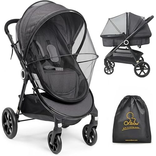 Orzbow Mosquito Net for Stroller | Universal Baby Bug Net for Strollers, Car Seats, Bassinets, Cradles, Mini Cribs, Breathable & Foldable Mosquito Cover with Travel Bag, Baby Summer Essentials, Black