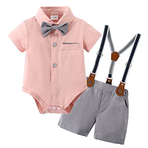 ZOEREA Baby Boy Clothes Suit Infant Short Sleeve Gentleman Outfits Dress Shirt+Bowtie+Suspender Shorts 0-18M