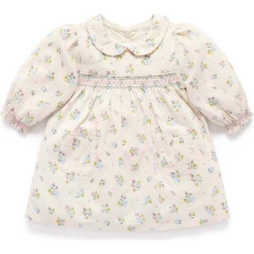 Smocked Dress Wheat Strawberry Blossom Print - Purebaby | Maisonette
