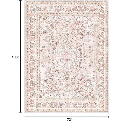 Vhong Pink Area Rugs Washable Boho Vintage Modern Neutral Large Carpet 6×9 High Traffic Rugs for Dinning Room Living Room Bedroom Girls' Room Nursery Room Non Slip