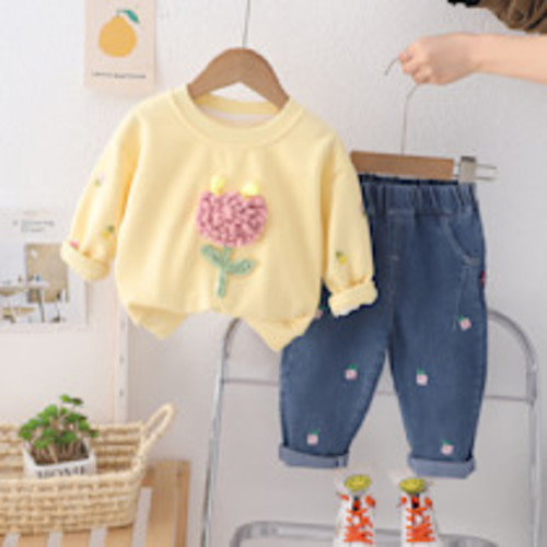 MiniOlie Toddler 2-Piece Lovely Flower Denim Set