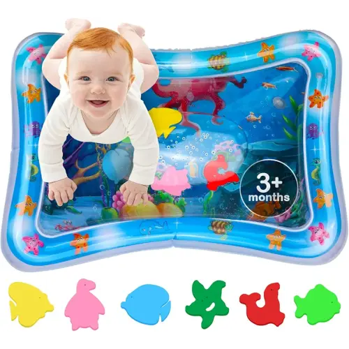 Tummy Time Water Mat – Inflatable Water Play Pad for Babies - Sensory Tummy Time Mat for Floor Play - 100% BPA-Free & Leakproof - Baby, Infants 3-12 Months – PAC3 - Blue - Avec Maman