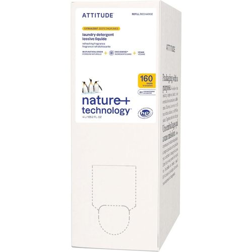 ATTITUDE Liquid Laundry Detergent Refill, EWG Verified, HE Compatible, Plant-Based & Vegan, Natural Laundry Soap, Citrus Zest Scent, 160 Loads, 135.26 Fl Oz