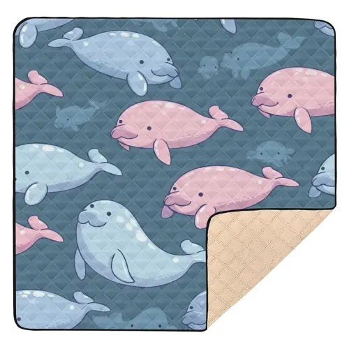 Cute Animal Manatee Baby Playmat Washable Playroom Crawling Mat Non-Slip Play Mats for Floor 50x50 Mat