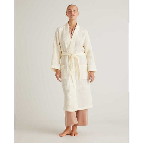 Organic Turkish Waffle Robe in Ivory - M