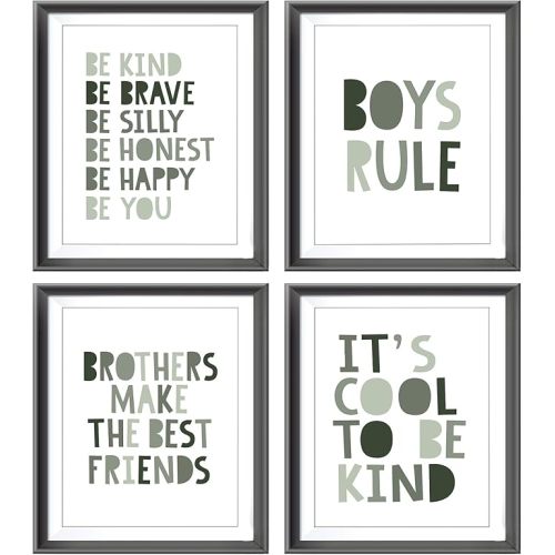 Brothers Make The Best Friends Boys Rules Affirmations Poster Prints for Home Boys Room Playroom Nursery Classroom Decor,Boho Navy Blue Colors Decorations Prints Wall Art Unframed 4pcs(green)