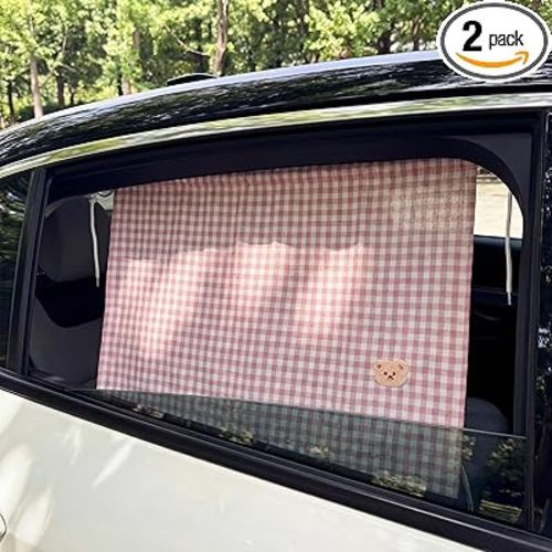 Gilprop 2 Pcs Car Window Shades Suction Cups Double Layer Auto Sun Shade Car Side Window Covers for Family Privacy Protection Breastfeeding Taking a nap Camping 18.5" x 26"(Pink)