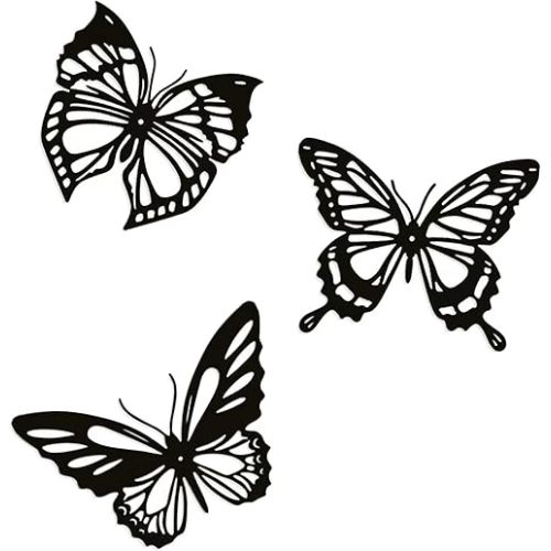 Lylence Metal Butterfly Wall Decor 3pcs Black Metal Butterfly Wall Decoration, Versatile Wall Decoration for Living Room, Bedroom and Bathroom - Large Size 3 (1Pack (3pcs))