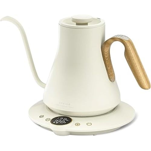 INTASTING Gooseneck Electric Kettle, ±1℉ Temperature Control, Stainless Steel Inner, Quick Heating, for Pour Over Coffee, Brew Tea, Boil Hot Water, 1500W/0.9L (Morandi White)