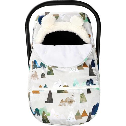 Winter Carseat Cover for Baby, Boys Carseat Canopies Cover, Zipped Cozy & Warm Cover, Protect Baby from Cold Wind, Adventure Mountain