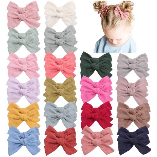40Pcs 3.5Inch Hair Bows Clips for Baby Girls, Oaoleer Neutral Linen Pigtail Bows Double Bun Ponytail Bow Hair Barrettes Accessories for Babies Infant Toddlers Kids in Pairs