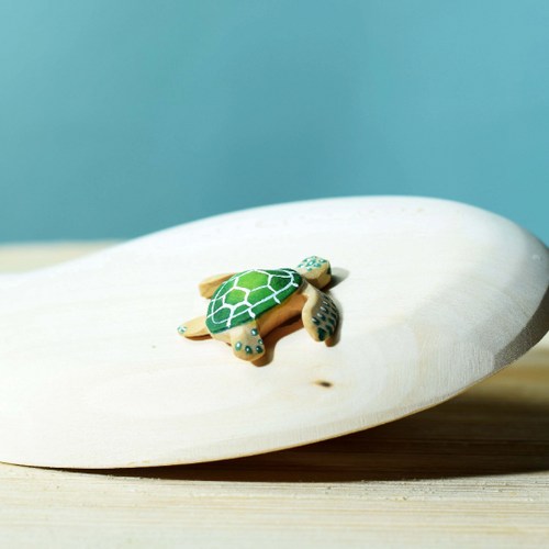 Bumbu Toys Green Wooden Baby Turtle Animal Figure