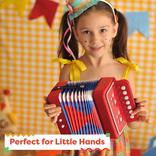 Hey Play Kids Accordion with 10 Key Buttons, Red