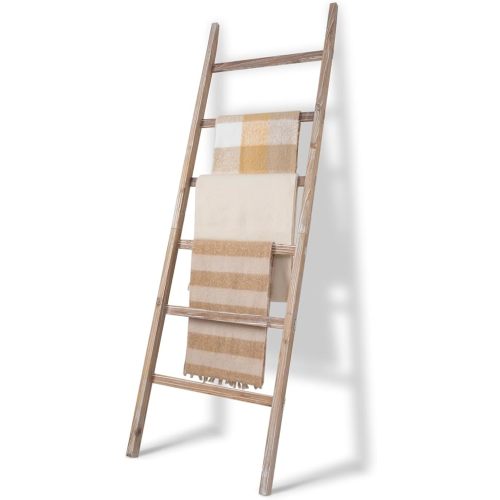 Blanket Ladder 6-Tier Towel Rack, Wooden Quilt Ladder Shelf for Home Decor, Wall Leaning Farmhouse Quilt Display Towel Holder Organizer for Living Room, Bathroom (24" Wide)
