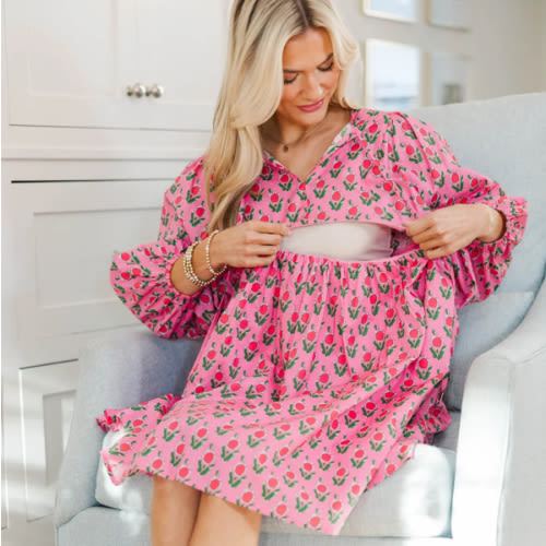 NURSING COLLECTION: It's All True Fuchsia Medallion Dress