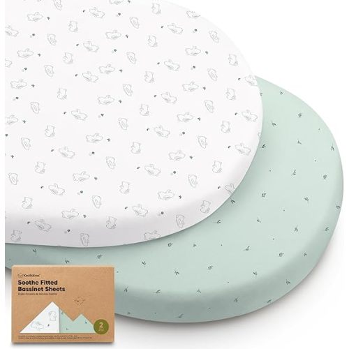 2-Pack Organic Baby Bassinet Sheets Boys, Girls - 100% Cotton Bassinet Mattress Sheets Compatible with Halo Bassinest Swivel Sleeper,Graco,Baby Delight,Chicco,Universal Bassinet Fitted Sheets(Bunnies)