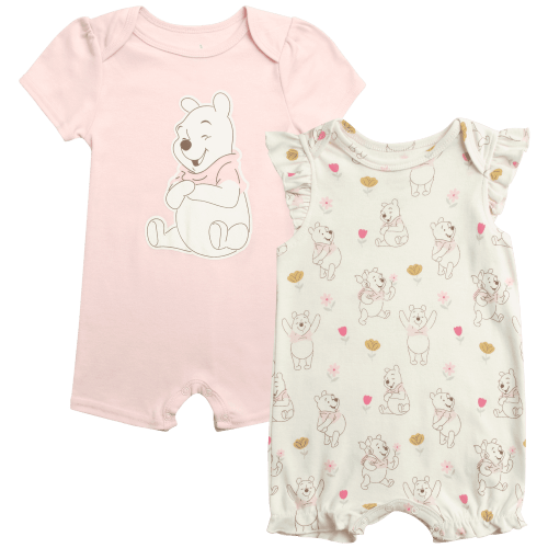 Disney Baby Girls Romper - 2 Pack Minnie Mouse Pooh Little Mermaid Short Sleeve Bodysuit (Newborn/Infant)