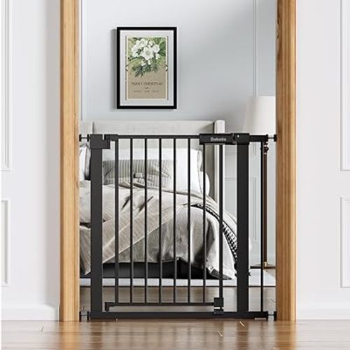 Babelio Baby Gate for Doorways and Stairs, 31-36" Pet Gate with Wide Walk Thru Door and Lock Indicator, No Drill Pressure Mounted Safety Gate with Double Lock and Self-Closing, Black