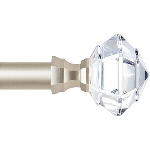 TONIAL Curtain Rods for Windows 20 to 53 Inch(1.6 to 4.4 ft), Telescoping Splicing 3/4 Single Rods 32 to 58 Inch(2.6-4.8ft), Christmas Decorative Rod with Acrylic Diamond Finial, Champagne Gold