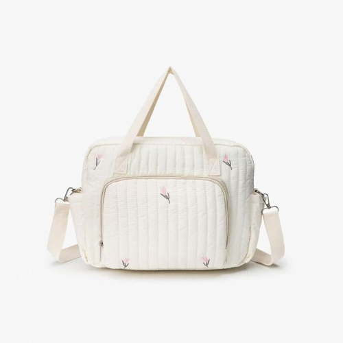SPEKSEE Bear/Flower Quilted Travel Diaper Tote Cotton Crossbody Maternity Bag Adjustable Strap Messenger Shoulder Bag Diaper Handbag