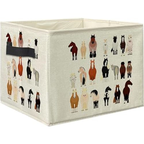 Knibeo Funny Horse Breeds Fabric Storage Bins for Shelves Closet, Horse Gifts for Women, Farmhouse Gifts Collapsible Cube Baskets Organizer for Clothes Books Toys
