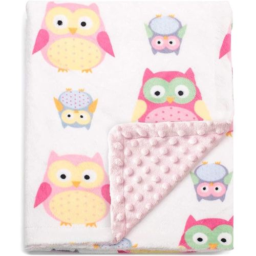 BORITAR Baby Blanket Soft Minky with Double Layer Dotted Backing, Lovely Pink Owls Printed 30 x 40 Inch, Receiving Blankets