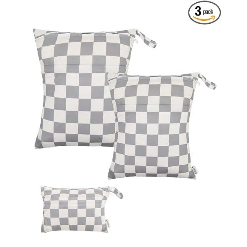 ALVABABY 3 Pack Wet Dry Bags for Cloth Diapers, Swimsuits & Gym Clothes, Waterproof Reusable Baby Diaper Bag with 2-Zippered Compartments, Hanging Strap, Machine Washable, Small/Medium/Large for Dayca