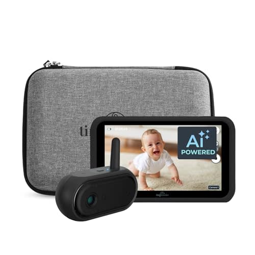 Tiny Traveler Ai Smart Wireless Baby Car Monitor with Travel Kit - AI-Powered Safety Alerts: Cry/Laugh/Stand Detection, Virtual Fence, Long Range 1000ft Night Vision Lullabies Night Light - Black
