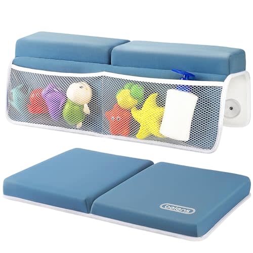 beiens Bath Kneeler and Elbow Rest Pad Set - 1.5'' Comfortable Thick Baby Bath Kneeler Pads, Quick Dry Soft Kneeling Pad for Baby Bath Time, Non-Slip Knee& Arm Support Bathtub Mat with Toys Organizer