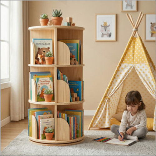 3 Tier Rotating Bookshelf, Round Floor Standing Bookcase with 360° Spinning Design for Home | Wayfair