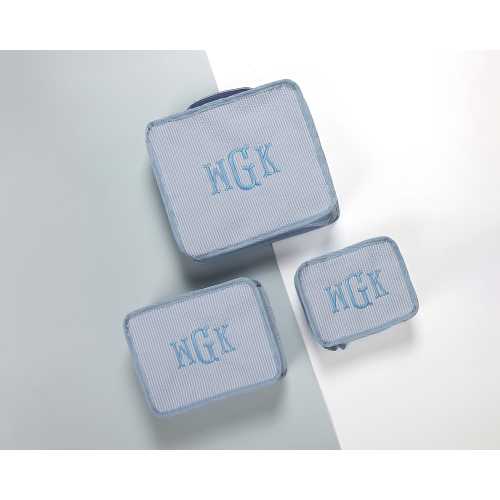 Personalized Seersucker Packing Cubes, Embroidered Luggage Organizers