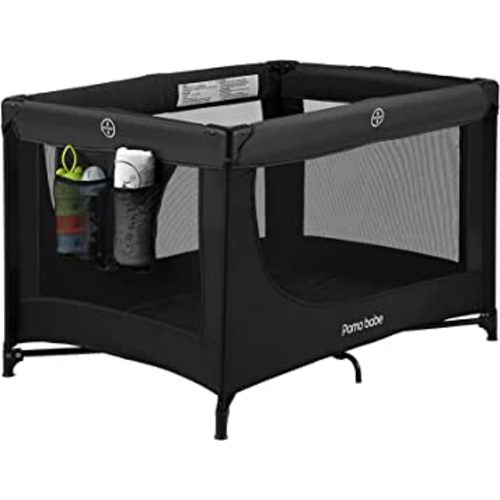 Pamo Babe Portable Crib Baby Playpen with Mattress and Carry Bag (Black)