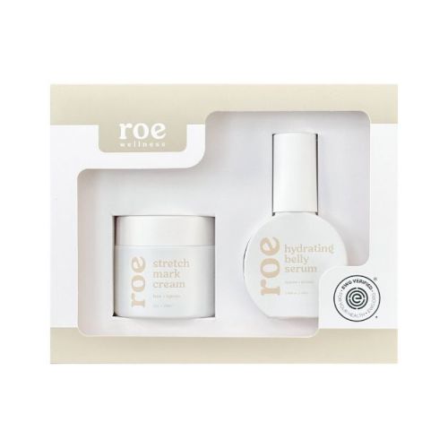 Roe Wellness Mom Care Belly Bundle Bath and Body Gift Set with Stretch Mark Cream and Hydrating Belly Serum - 2pc: Firming, Unscented, No Trial Size