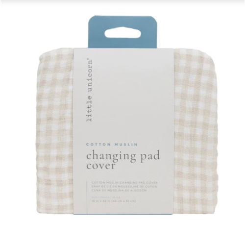 Little Unicorn Cotton Muslin Changing Pad Cover - Tan Gingham