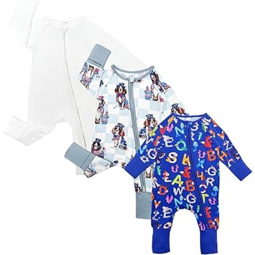 Bow Dream Bamboo Rayon Baby Boy Romper Footed Long Sleeve Footies Newborn Girl Clothes Footless with Zipper and Mitten Cuffs