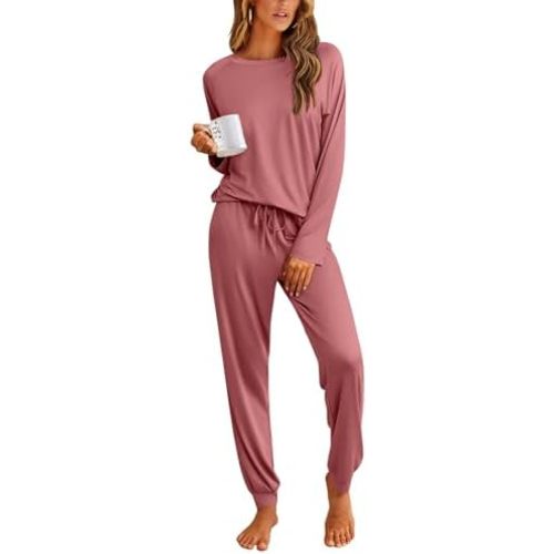 Ekouaer Pajamas Womens Long Sleeve Pj Set 2 Piece Loungewear Soft Sleepwear