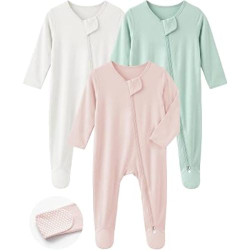 Newborn Footie Footed Pajamas, Bamboo Viscose Infant Onesies Clothing Long Sleeve