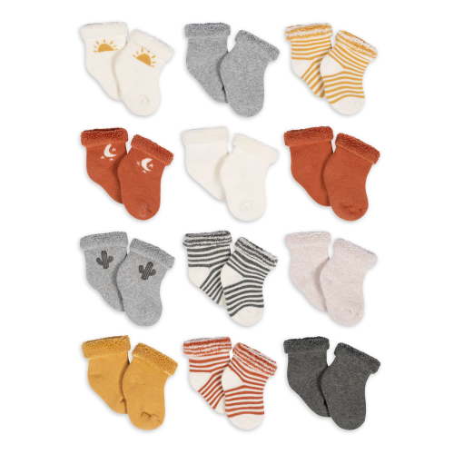 Gerber Baby Boy or Girl Gender Neutral Terry Wiggle-Proof Socks, 12-Pack (0-3 Months - 6/9 Months)