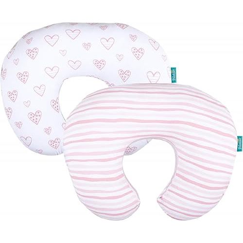 Biloban Nursing Pillow Cover 2 Pack for Boppy Pillow 100% Stretchy Cotton Large Zipper Super Soft & Breathable Infant Support Breastfeeding Cover for Moms or Little Girl Gifts