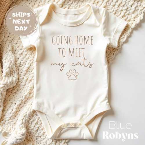 Going Home to Meet My Cats Baby Bodysuit - New Baby Personalized Baby Clothes - Cute Natural Baby Shower Gift for Newborn Outfit Cat Gift