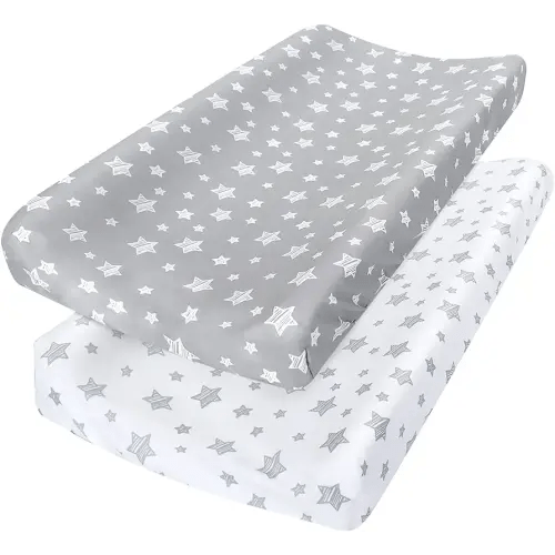 Changing Pad Cover for Boys Girls 2 Pack, Lovely Print Soft Unisex Diaper Change Table Sheets, Fit 32"x16" Contoured Pad, Comfy Cozy 2-Pack Cradle Sheets, Grey & White