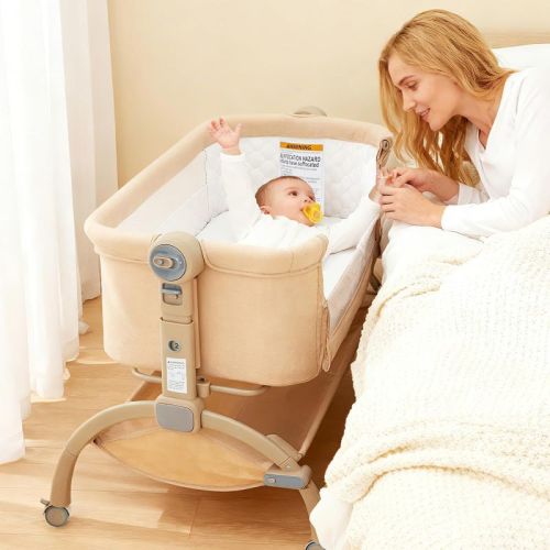Coucheta Baby Bassinet w/ Wheels Portable Newborn 3 in 1 Bedside Sleeper Travel Crib in Khaki