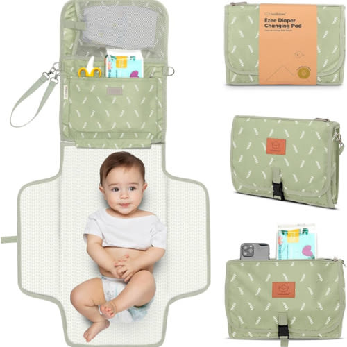 KeaBabies Portable Diaper Changing Pad - Large Waterproof Baby Changing Mat, Compact Travel Diaper Clutch, Functional Pockets Fit Newborn Essentials, Wipeable & Padded Baby Changer (Acacia)